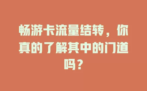 畅游卡流量结转，你真的了解其中的门道吗？