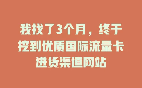 我找了3个月，终于挖到优质国际流量卡进货渠道网站