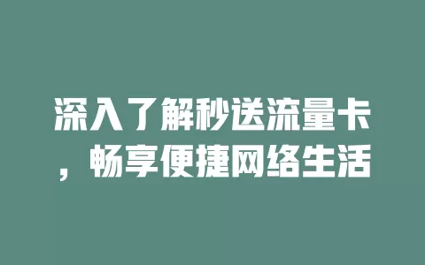 深入了解秒送流量卡，畅享便捷网络生活