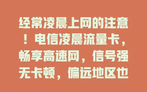 经常凌晨上网的注意！电信凌晨流量卡，畅享高速网，信号强无卡顿，偏远地区也不怕，是你凌晨上网最佳选择