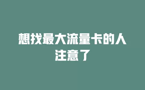 想找最大流量卡的人注意了