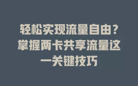 轻松实现流量自由？掌握两卡共享流量这一关键技巧