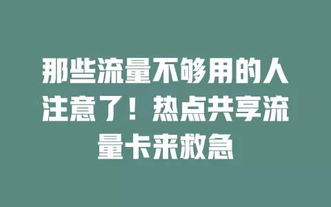 那些流量不够用的人注意了！热点共享流量卡来救急