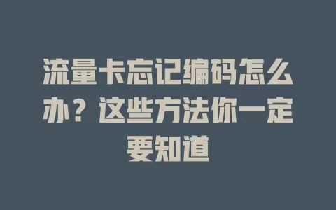 流量卡忘记编码怎么办？这些方法你一定要知道