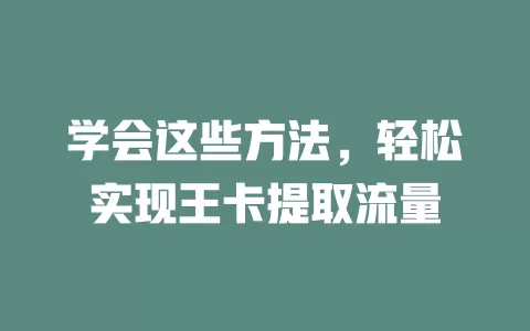 学会这些方法，轻松实现王卡提取流量