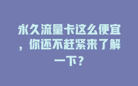 永久流量卡这么便宜，你还不赶紧来了解一下？