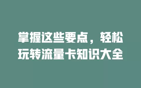 掌握这些要点,轻松玩转流量卡知识大全