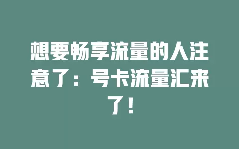 想要畅享流量的人注意了：号卡流量汇来了！