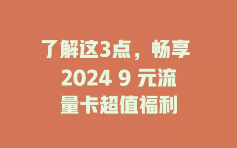 了解这3点，畅享 2024 9 元流量卡超值福利