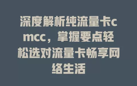 深度解析纯流量卡cmcc，掌握要点轻松选对流量卡畅享网络生活