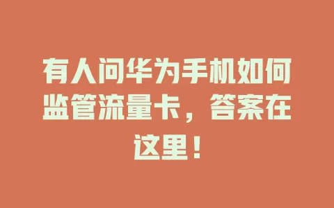 有人问华为手机如何监管流量卡，答案在这里！