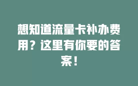 想知道流量卡补办费用？这里有你要的答案！