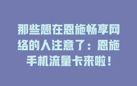 那些想在恩施畅享网络的人注意了：恩施手机流量卡来啦！