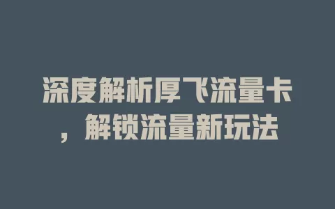 深度解析厚飞流量卡，解锁流量新玩法