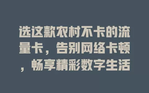 选这款农村不卡的流量卡,告别网络卡顿,畅享精彩数字生活
