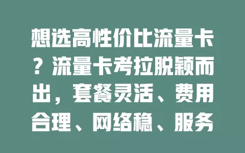 想选高性价比流量卡？流量卡考拉脱颖而出，套餐灵活、费用合理、网络稳、服务优，是你的理想之选！