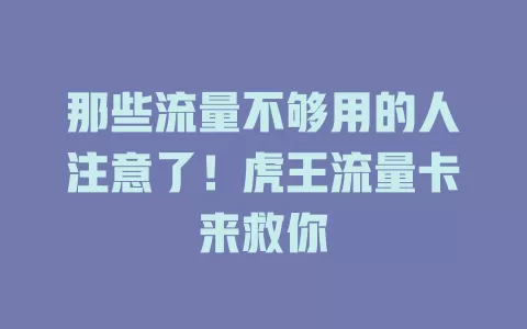 那些流量不够用的人注意了！虎王流量卡来救你