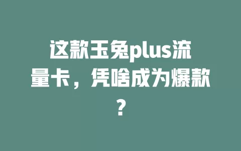 这款玉兔plus流量卡，凭啥成为爆款？