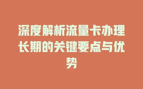 深度解析流量卡办理长期的关键要点与优势