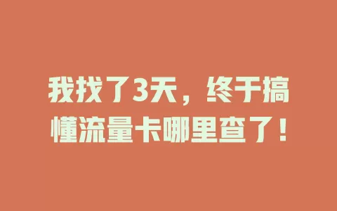 我找了3天，终于搞懂流量卡哪里查了！