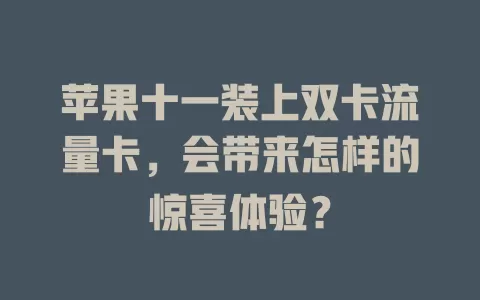 苹果十一装上双卡流量卡，会带来怎样的惊喜体验？