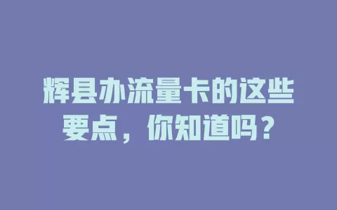 辉县办流量卡的这些要点，你知道吗？