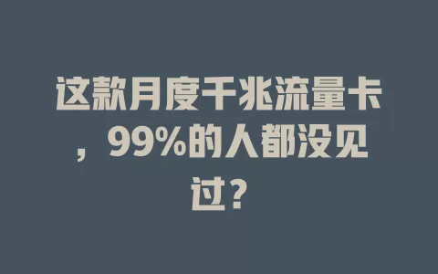 这款月度千兆流量卡，99%的人都没见过？