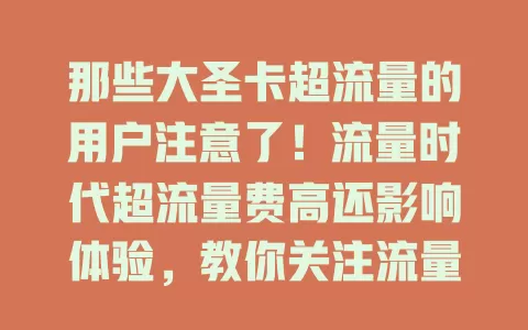 那些大圣卡超流量的用户注意了！流量时代超流量费高还影响体验，教你关注流量、控应用、懂规则，避免大圣卡超流量！