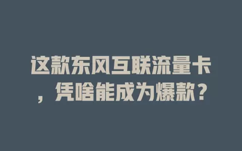 这款东风互联流量卡，凭啥能成为爆款？