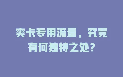 爽卡专用流量，究竟有何独特之处？
