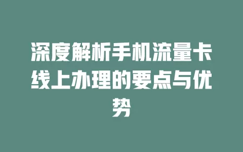 深度解析手机流量卡线上办理的要点与优势