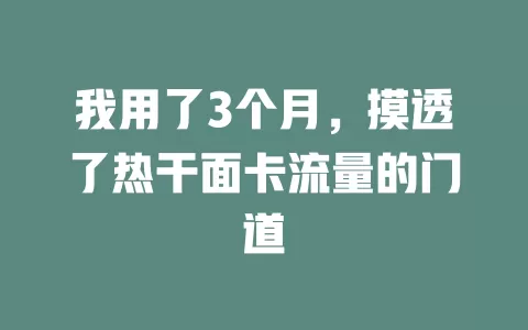 我用了3个月,摸透了热干面卡流量的门道
