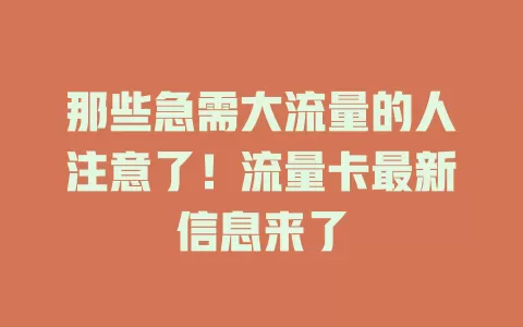 那些急需大流量的人注意了！流量卡最新信息来了