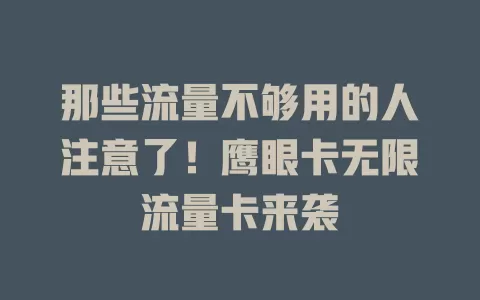 那些流量不够用的人注意了！鹰眼卡无限流量卡来袭