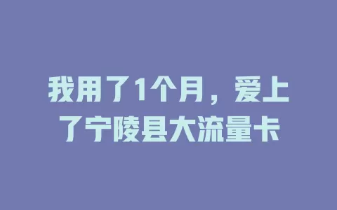 我用了1个月，爱上了宁陵县大流量卡