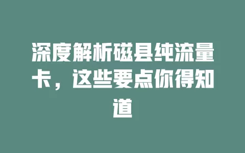 深度解析磁县纯流量卡，这些要点你得知道