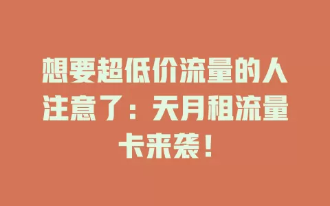想要超低价流量的人注意了：天月租流量卡来袭！