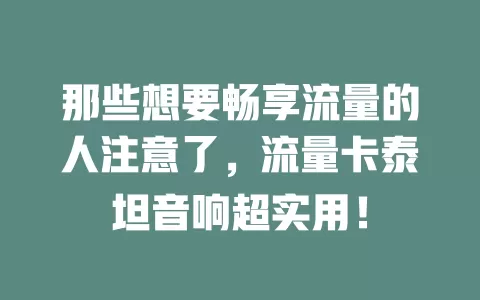 那些想要畅享流量的人注意了，流量卡泰坦音响超实用！
