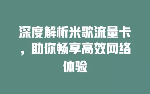 深度解析米歌流量卡，助你畅享高效网络体验