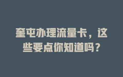 奎屯办理流量卡，这些要点你知道吗？