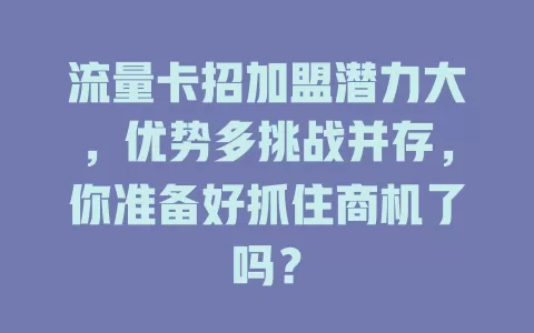 流量卡招加盟潜力大，优势多挑战并存，你准备好抓住商机了吗？