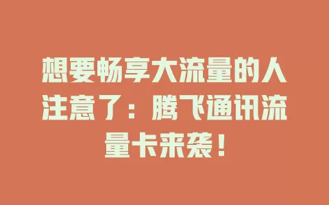 想要畅享大流量的人注意了：腾飞通讯流量卡来袭！