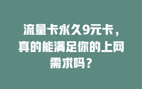 流量卡永久9元卡,真的能满足你的上网需求吗?