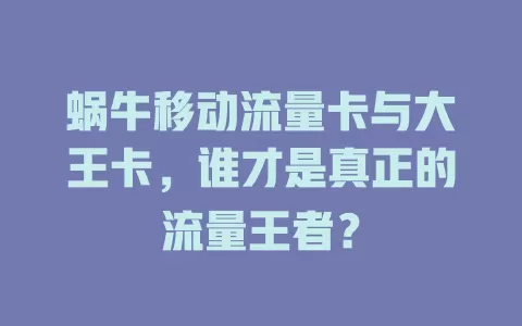 蜗牛移动流量卡与大王卡，谁才是真正的流量王者？