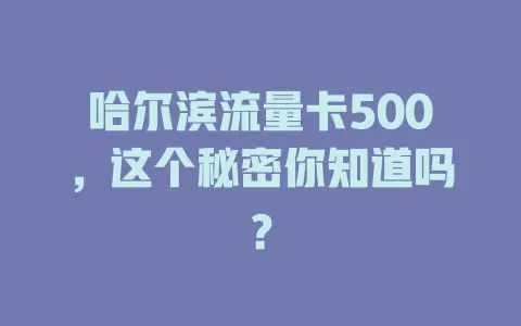 哈尔滨流量卡500，这个秘密你知道吗？