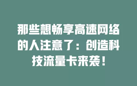 那些想畅享高速网络的人注意了：创造科技流量卡来袭！