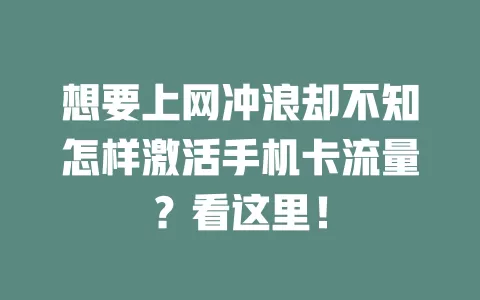 想要上网冲浪却不知怎样激活手机卡流量？看这里！