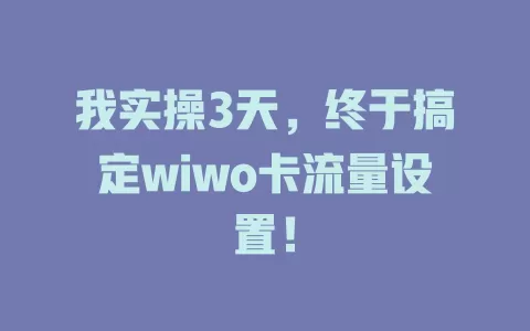 我实操3天，终于搞定wiwo卡流量设置！