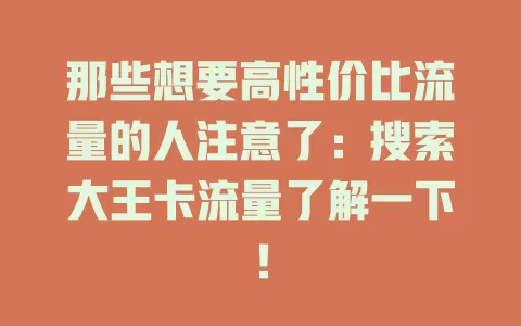 那些想要高性价比流量的人注意了：搜索大王卡流量了解一下！