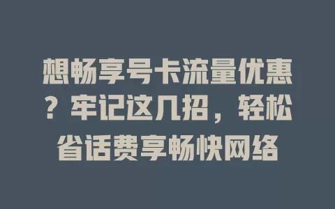 想畅享号卡流量优惠？牢记这几招，轻松省话费享畅快网络